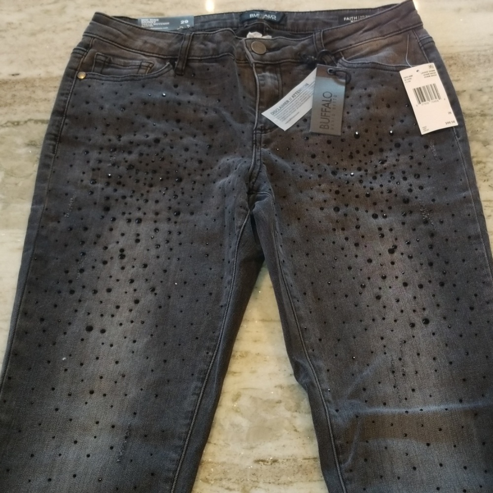 Buffalo Grey Rhinestone Skinny Jean